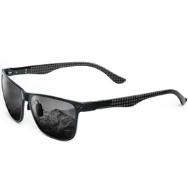QALLY Carbon Fiber Polarized Sunglasses for Men Trendy Driving Sunglasses Shady Sun Glasses with UV Protection, Gunmetal Frame/Black Lens