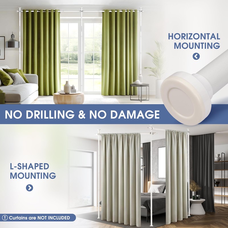 AKTOP Room Divider, No Drilling Curtain Tension Rods Wall Divider