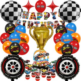 Ctxtqtdt 49 Pieces Hot Whels Birthday Decoration Boy, Hot Whels Birthday Party Set, Balloons Birthday Set, Children's Birthday Balloons Set, Party Decoration Birthday Set for Children