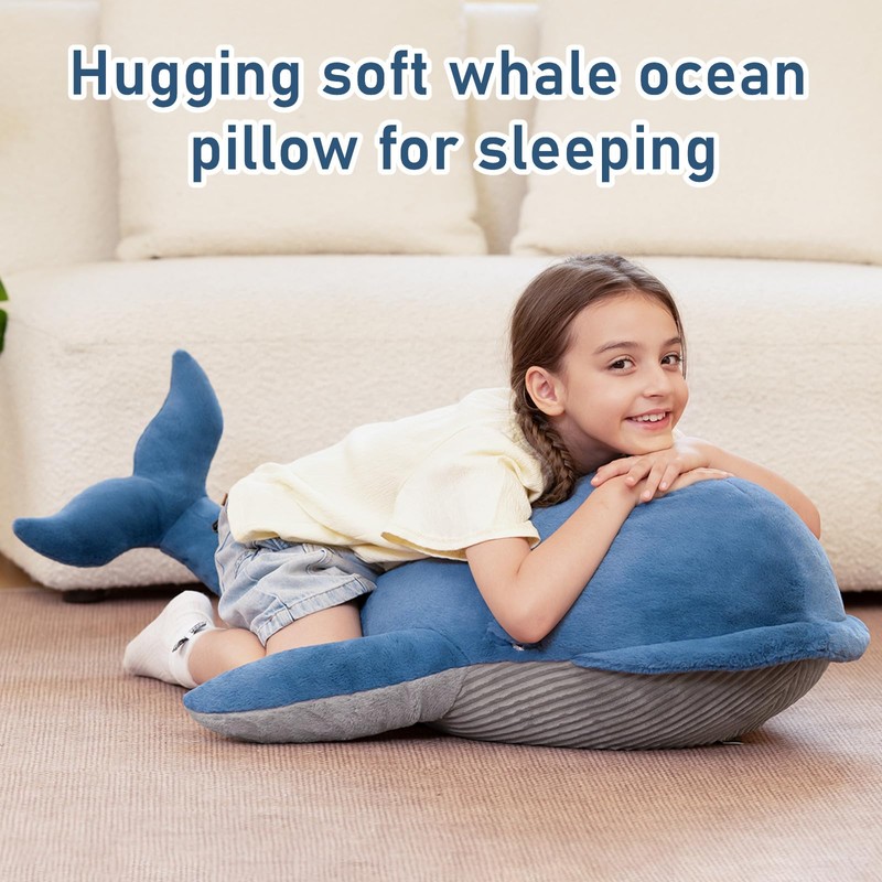 Tezituor 43.3 inch Giant Whale Stuffed Animal, Large Realistic Blue
