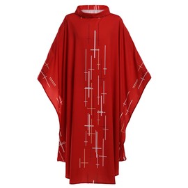 COSDREAMER Mens Womens Robe Priest Pastor Celebrant Chasuble Catholic Church Father Mass Vestments (Red)