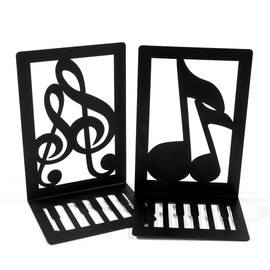 Metal Book Ends, 2 PCS Decorative Bookends Creative Heavy Duty Books Holder for Home School Office Library Kitchen, Classroom Desk Shelves Stand (Music Note Style)
