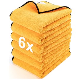 WEAWE® Microfibre Car Cloths, Pack of 6 (60 x 40 cm), Double Layer, Thickened, Microfibre Cloth, Car Motorcycles, Polishing Cloth, Lint-Free, Colour-Resistant, Absorbent Microfibre Cloth Car Care