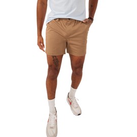 Chubbies Chino Shorts Men 5.5 Inch Inseam, Mens Shorts with Elastic Waistband, Chambray Lined Pockets, Stretch Polyester & Cotton, Button Closure Short Pants for Men, Staples, X-Small (Brown)