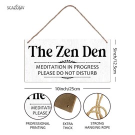 SCAZOMV The Zen Den Meditation In Progress Please Do Not Disturb Zen Den Meditation Room Wood Sign Wall Decor For Yoga Room, Studio, Home, Bedroom, Garden, Bathroom (10X5 Inch)