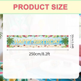 Hawaiian Happy Birthday Banner, 8.2x1.64ft Large Tropical Luau Ocean Birthday Party Decorations Sea Theme Hanging Backdrop Sign Summer Beach Party Baby Shower Supplies