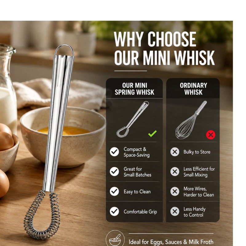 Stainless Steel Mini Spring Hand Whisk for Milk Froth, Eggs,