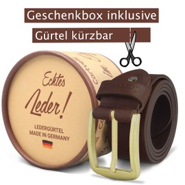 Cartvelli Vintage Leather Belt Men's 38 mm Made in Germany - Gift Box - Belt Clasp Gold, brown