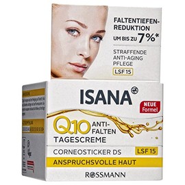 ISANA Q10 Anti-Falten Tagescreme 50 ml für anspruchsvolle Haut, Corneosticker DS, Faltentiefenreduktion um bis zu 7%*, straffende Anti-Aging Pflege
