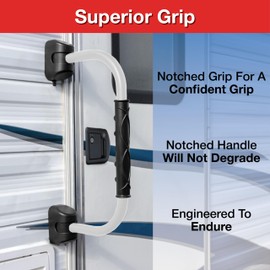 RV Designer R122 GripSafe Handrail Assist - Locking Folding Aluminum Grab Handle with Notched Grip - Safe Entry Assist for RV Door - Easy Installation, 22 Inch, White