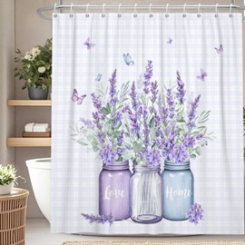 OFILA Lavender Shower Curtains for Bathroom,Spring Natural Floral Shower Curtain Love Home Pastoral Shower Curtain Set 72x72inch Waterproof Home Bathroom Curtains