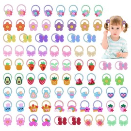 Juguta Pack of 80 Colourful Hair Bobbles Set, Cute Braid Bobbles for Girls, Colourful Hair Bands, Elastic Hair Bobbles with Flowers, Baby Hair Scrunchie Accessories Children - Random Pattern