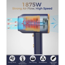 ANIEKIN Blow Dryer with Diffuser,1875W Professional Ionic Hair Dryer for Travel, Portable Dryers and Accessories for Women Curly Hair