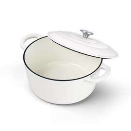 Onader Enameled Cast Iron Dutch Oven 3QT Round Dutch Oven Pot with Lid for Bread Baking Cooking - White