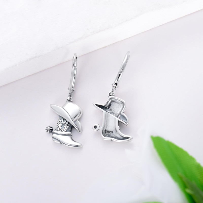 VONALA Cowgirl Sterling Silver Western Cowboy Boot Dangle Earrings