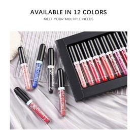 Holzsammlung 12 Colours Glitter Lip Gloss Set, Matte Glitter Lipstick Metallic Pearl Lip Gloss Waterproof Durable