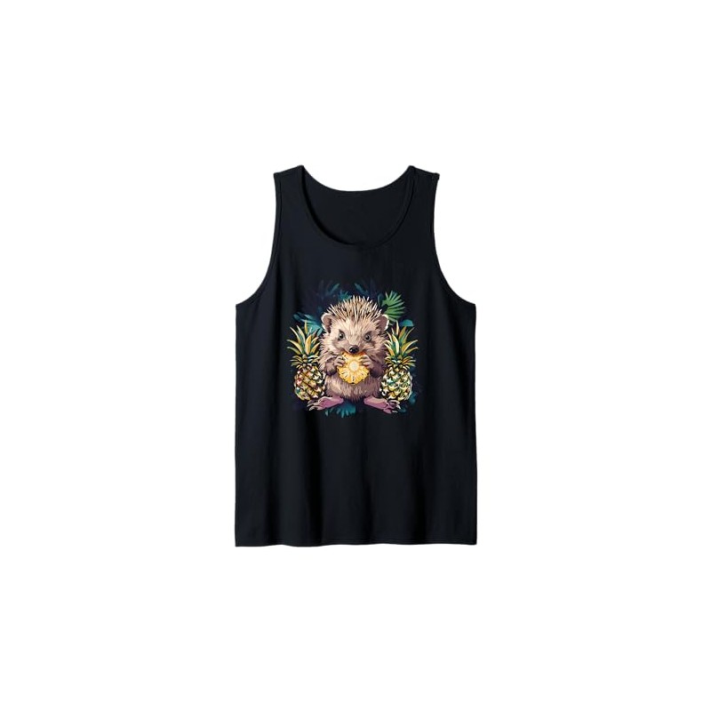 Pineapple Hedgehog Drawing Animal Art Motif Pineapple Fruit Tank Top