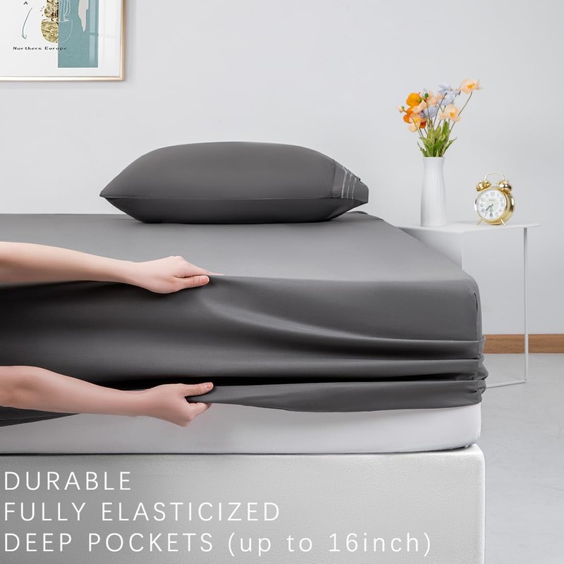 LBRO2M 4 Pcs Bedding Sheets High Thread Count Deep Pocket