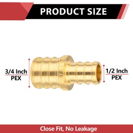 (Pack of 10) EFIELD Barb Crimp Pex 1/2 Inch x 3/4 Inch Reducing Coupling Brass Fitting,(PEX1807012)