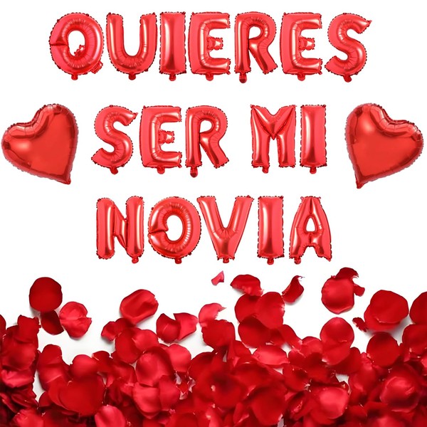 QUIERES SER MI NOVIA Balloons with 1000pcs Red Artificial Rose