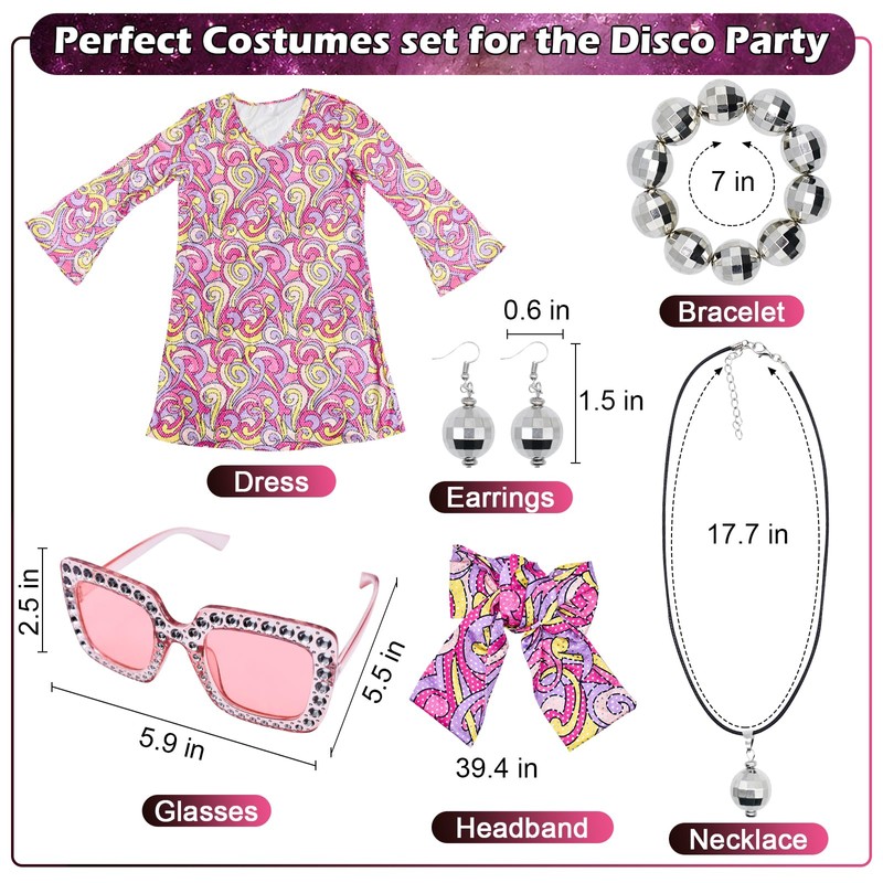 MRYUWB - Vestido disco de 70s, Disfraces para mujeres, collar,