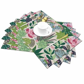 Walmsco Placemats Pink Succulent Green Cactus Plant Decor For Dining Room Kitchen Table,Waterproof Non-Slip Washable Heat Resistant Placemats,Set of 4,12"x18"