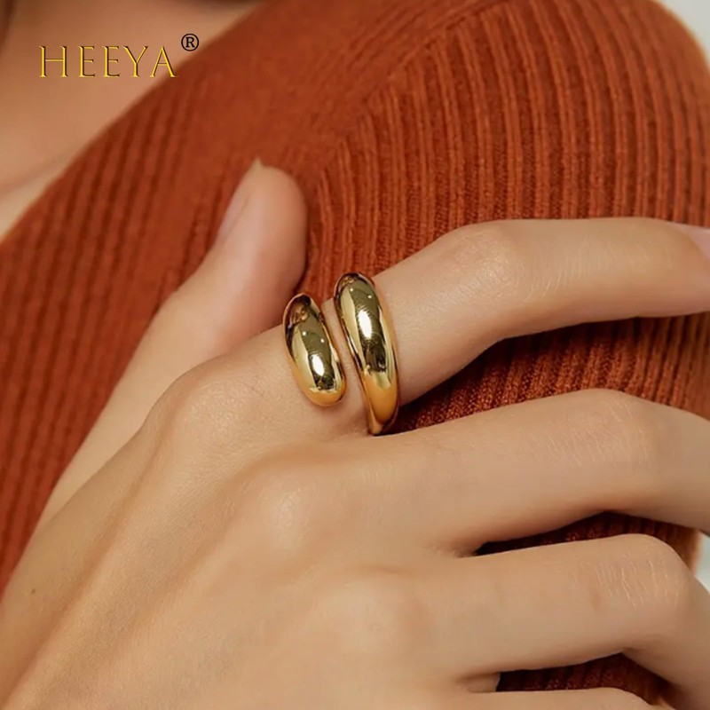 Chunky Gold Ring, Adjustable Thumb Ring Finger Open Teardrop Gold