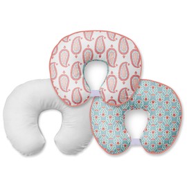 Bacati - Paisley Hugster Nursing Pillow Ultra-Soft 100% Cotton Fabric in a Fashionable Two-Sided Design, Fits All Hugster Nursing Pillows and Positioners (Coral/Aqua, Pillow with Insert)