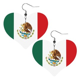 Mexico Flag Faux Leather Earrings For Women Lightweight Heart Dangle Earrings Gift