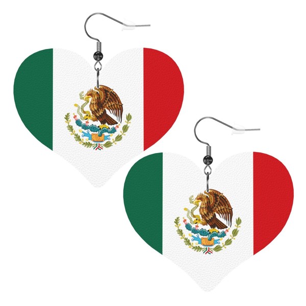 Mexico Flag Faux Leather Earrings For Women Lightweight Heart Dangle