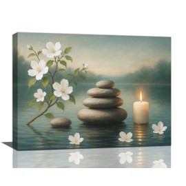 Zen Wall Art Zen Bathroom Wall Decor Spa Room Meditation Peaceful Pictures Decoration Spiritual Stone Canvas Painting Artwork Framed for Bathroom Living Room Bedroom Office 12"x16"