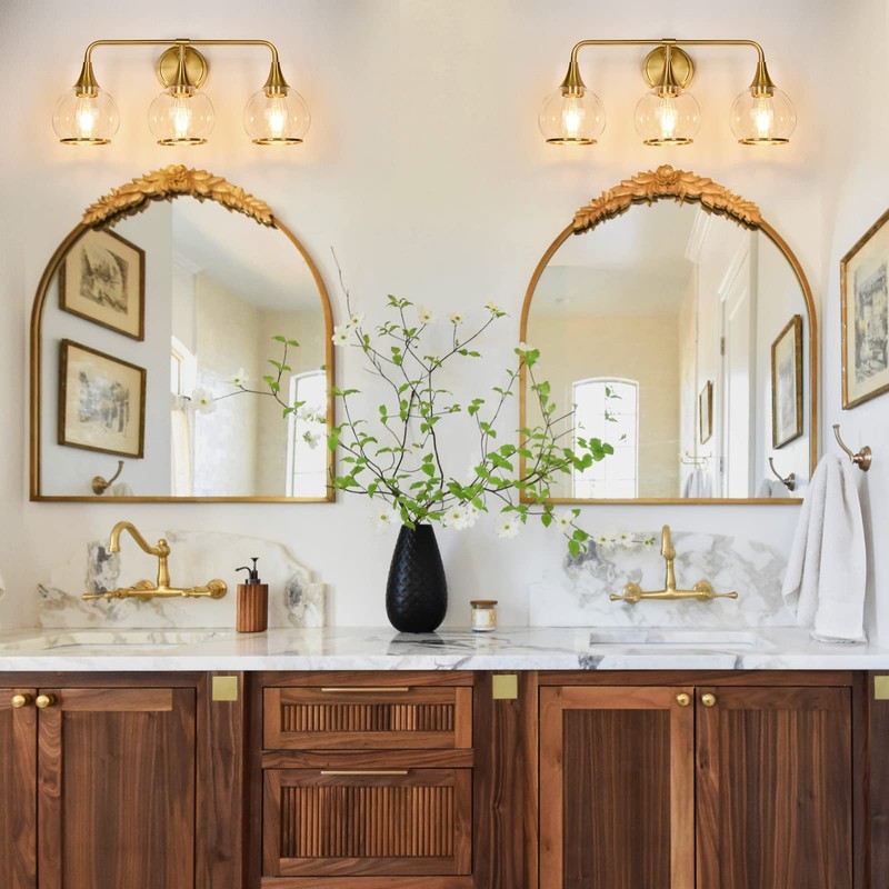 HAHZT Gold Bathroom Vanity Light 3-Lights Bathroom Light Fixtures Over