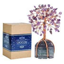 Crocon Amethyst Gemstone Tree with Multi Fluorite Natural Stone Base | Copper Wire | Feng Shui Figurine | Home Decoration Ornament | Reiki Healing Crystal | Wealth & Good Luck | Gift | Decor
