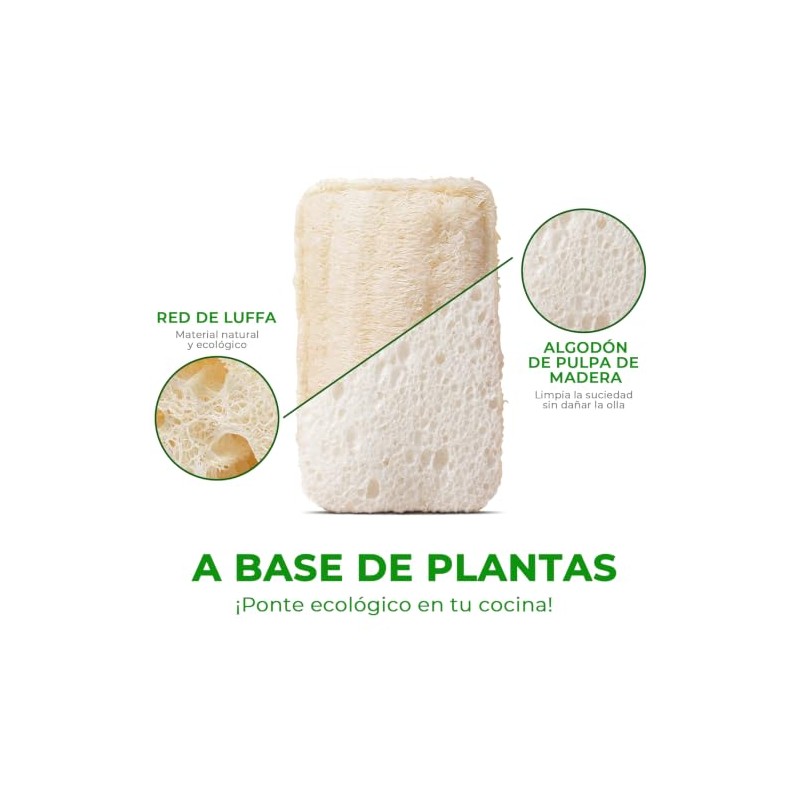 10 Piezas Estropajo para Trastes de Fibra Natural Biodegradable, Esponja