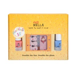 Miss Nella Summer Manicute Kids Nail Kit + 2 Miss Nella Peel Off Coats, Nail Stickers, Tattoos, Nail File and Toe Separators - Designed for Children's Hands and Toes