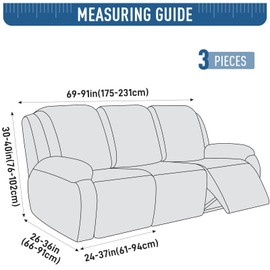 TAOCOCO Recliner Sofa Covers Stretch Reclining Couch Cover, Jacquard Recliner Couch Cover for 3 Seat Furniture Protector Sofa Slipcovers with Elastic Bottom for Kids, Pets (Grey Green)