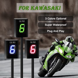 Motorcycle Gear Indicator for Kawasaki ER6N V650 Ninja 300 Z1000SX Moto 1-6 Gear Display ECU Plug LED Digital Display Waterproof(Blue with Holder)