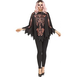 Fun World Women's Rose Gold Glitter Skeleton Poncho Costume