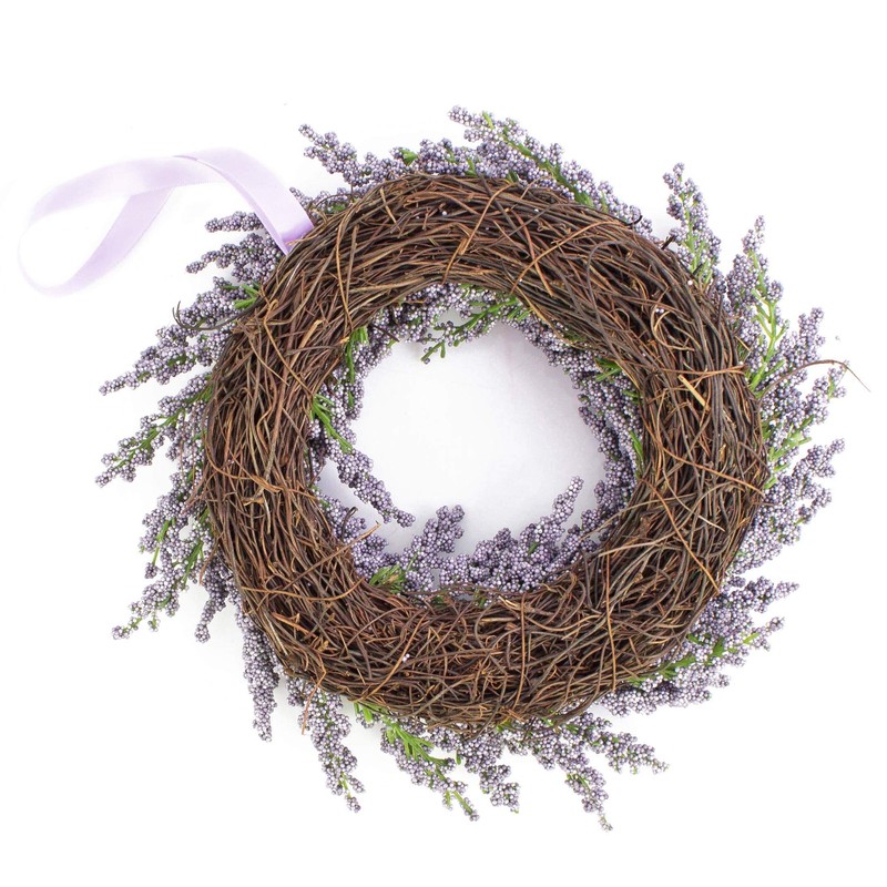 artplants Decorative Lavender Wreath on Rattan – Purple, Ø 25