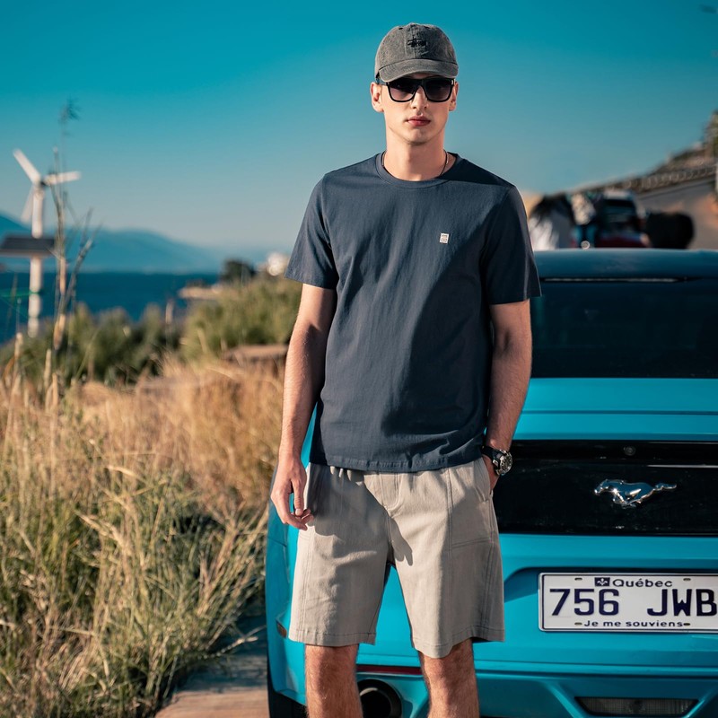 Men's Pure Cotton T-Shirt, Classic Round Neck Short Sleeved Top，Mens