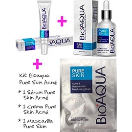 Kit Pure Skin Acne Bioaqua Tratamiento Facial de 3 Piezas con Suero Crema y Mascarilla Facial Localizada para el Control de Brotes e Imperfecciones