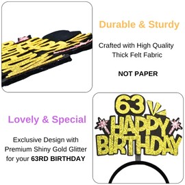 ALLUREVIE 63rd Birthday Headband Birthday Crown 63rd Birthday Decorations and Party Supplies Happy Birthday Hat 63rd Birthday Party Ideas