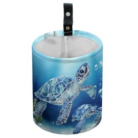 DELORIGIN Ocean Turtle Car Trash Can Waterproof Car Garbage Can Car Seat Back Hanging Trash Bag Portable Camping Garbage Bin Storage Bag Collapsible Trash Container for Car (5.9" W,7.2" H)