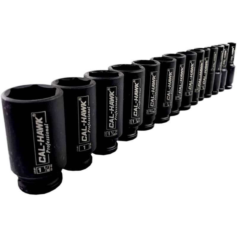 CAL-HAWK 14Pc 1/2" DR Chrome Molybdenum Steel Deep Impact Socket