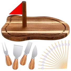 Meanplan Golf Acacia Cheese Board Gift Set Golf Party Favor Prizes Charcuterie Wood Board with Knives and Toothpicks Birthday Gift for Dad Grandpa Valentines Day Party Tournament Game
