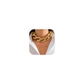 Chunky Gold Necklace Punk Chunky Silver Necklace Statement Necklace for Women Cuban Link Chain Necklace Birthday Party Jewelry Gifts for Women Girl