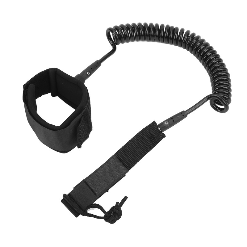 Surfboard Leash High Elasticity TPU Black Adjustable Coiled Surfing Leg
