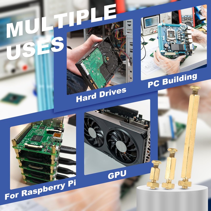 sourcing map M2 Male Brass Hex Spacer Standoffs Screws Nuts,