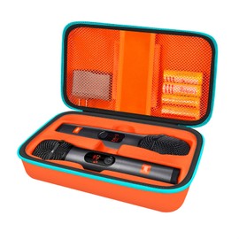 Wireless Microphone Case Compatible with J-B-L Wireless Two Microphone System, Portable Handheld Dual Mic Travel Storage Bag for Singing or Karaoke for Receivers, Adapters, AA Batteries - Orange