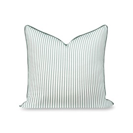 Hofdeco Premium Coastal Grandmillennial Patio Indoor Outdoor Throw Pillow Cover Only, 20"x20" Water Repellent for Backyard, Couch, Poolside, Celadon Green Print Stripes